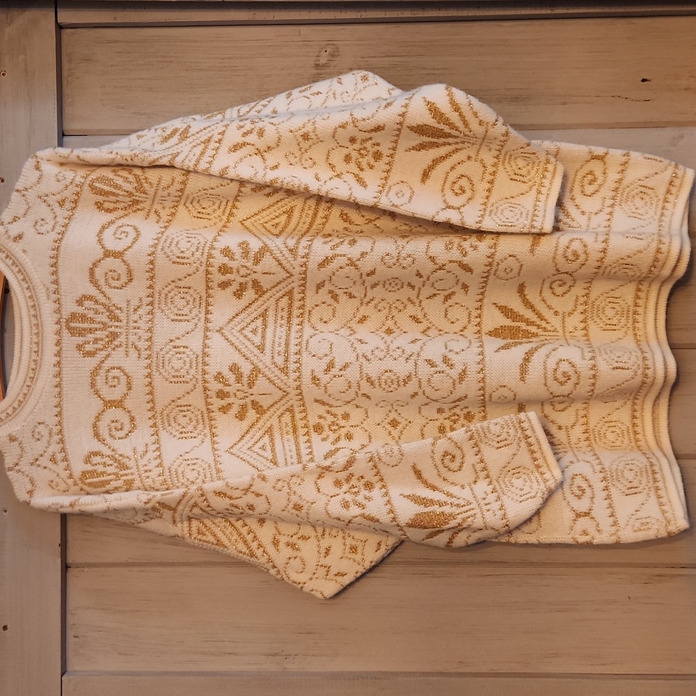 Retro Cream and Gold Patterned Sweater